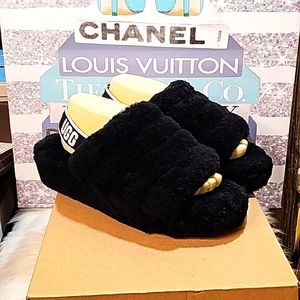 UGG Black Fluffy Slippers